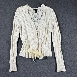 Y2K Madison Studio Crochet Cardigan Boho Festival Sweater XL Ivory Wool Blend